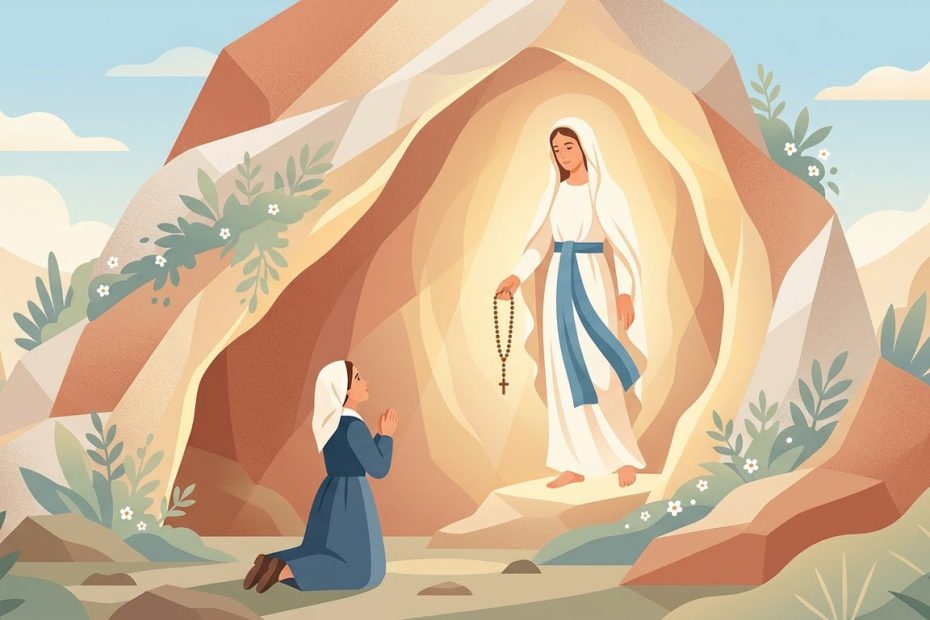 Novena a Nostra Signora di Lourdes - una candela accesa davanti alla rappresentazione stilizzata della grotta di Massabielle